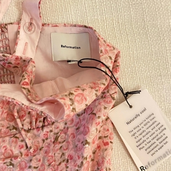 Reformation Daria Linen Floral Pink Sleeveless Dress New With Tags Size 8 - Picture 7 of 7
